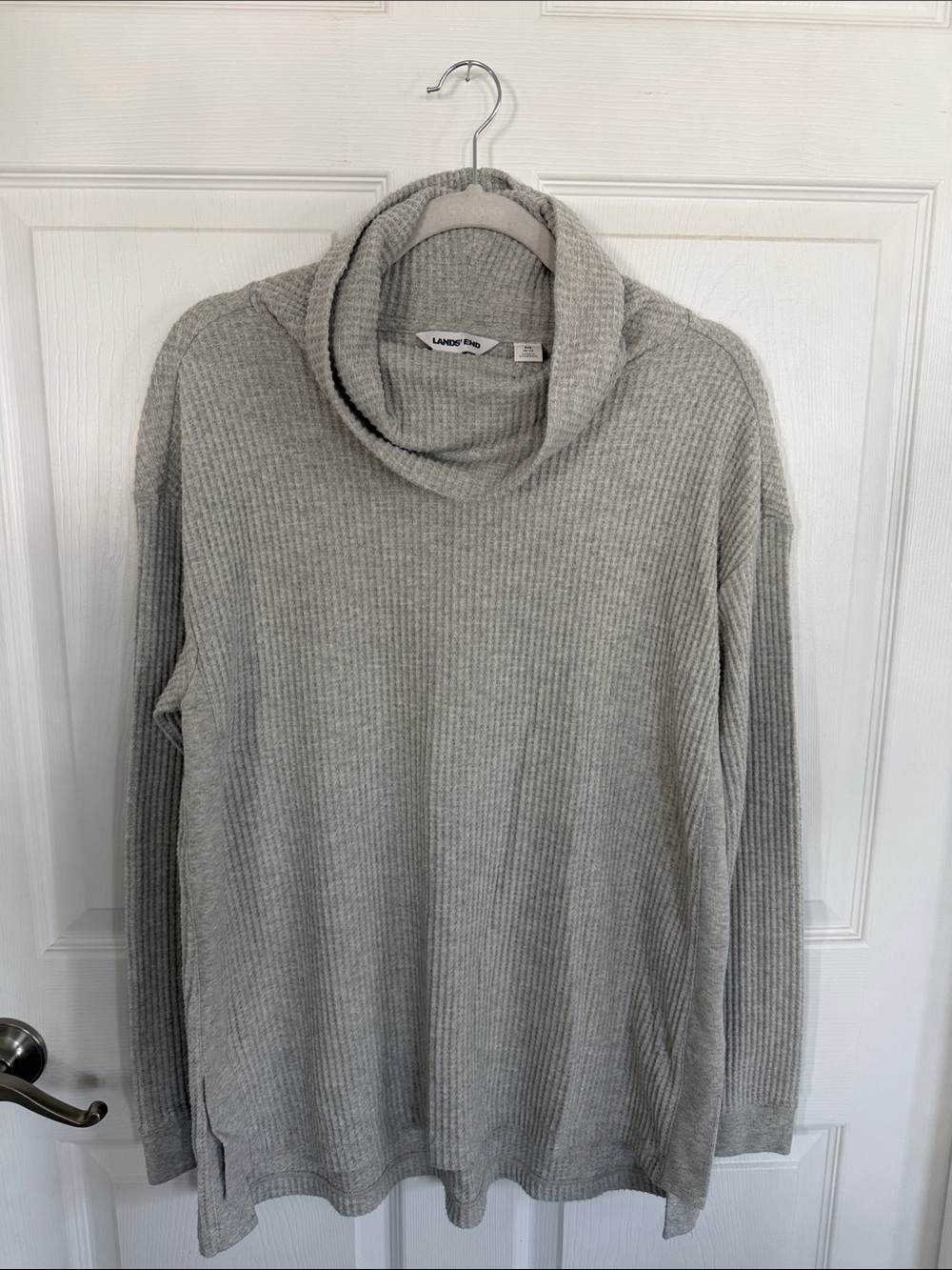 Lands' End Heather Gray Waffle Knit Cowl-Neck Sweater
